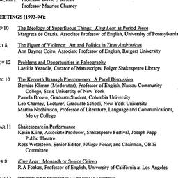 Schedules, Shakespeare, sem...