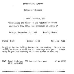 Announcements, 1986-09-19. ...