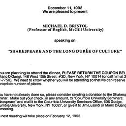 Announcements, 1992-12-11. ...