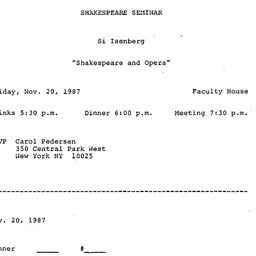 Announcements, 1987-11-20. ...