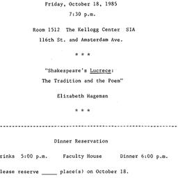 Announcements, 1985-10-18. ...