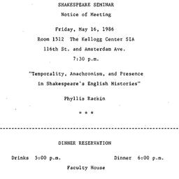 Announcements, 1986-05-16. ...