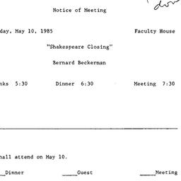 Announcements, 1985-05-10. ...