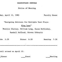 Announcements, 1985-04-12. ...