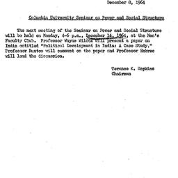Announcements, 1964-12-08. ...