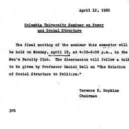 Announcements, 1965-04-12. ...