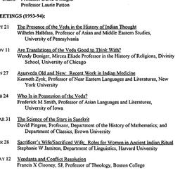 Schedules, Indology, semina...