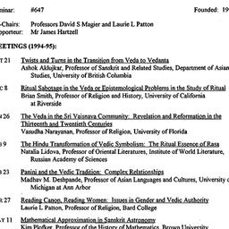 Schedules, Indology, semina...