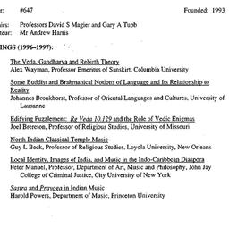 Schedules, Indology, semina...