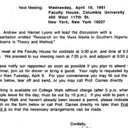 Announcements, 1991-04-10. ...
