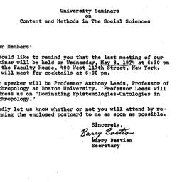 Announcements, 1974-05-08. ...