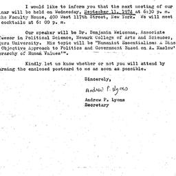Announcements, 1974-09-11. ...