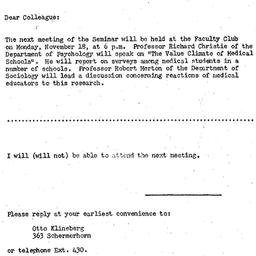 Announcements, 1957-11-09. ...
