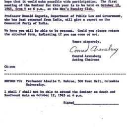 Announcements, 1965-10-12. ...