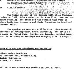 Announcements, 1981-12-08. ...