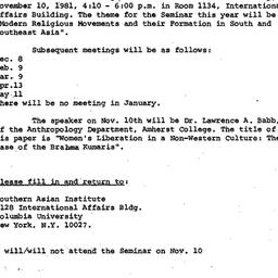 Announcements, 1981-11-10. ...