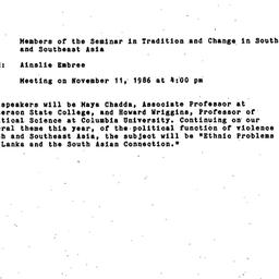 Announcements, 1986-11-11. ...