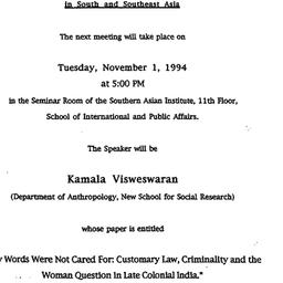 Announcements, 1994-11-01. ...