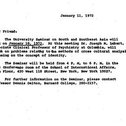 Announcements, 1972-01-11. ...