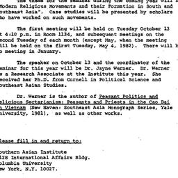 Announcements, 1982-10-13. ...