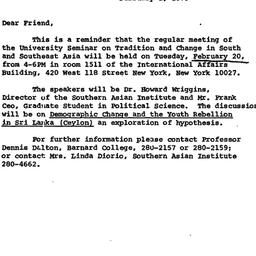 Announcements, 1973-02-01. ...