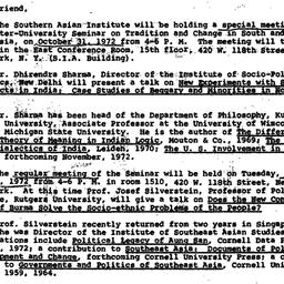 Announcements, 1972-10-09. ...