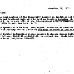 Announcements, 1972-11-29. ...
