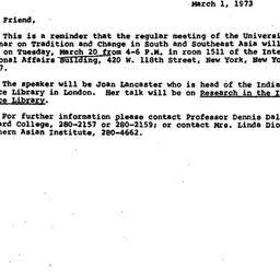 Announcements, 1973-03-01. ...
