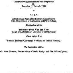 Announcements, 1991-03-10. ...