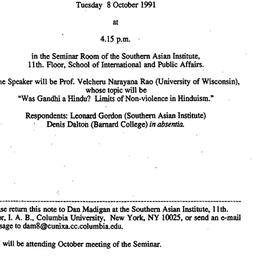 Announcements, 1991-10-08. ...
