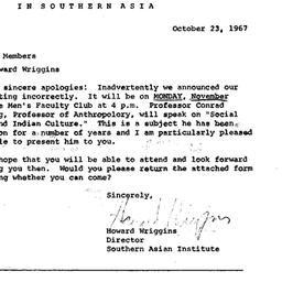 Announcements, 1967-10-23. ...