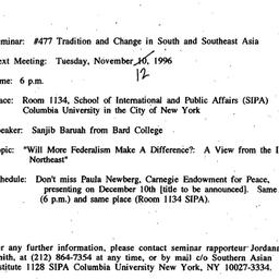 Announcements, 1996-11-12. ...