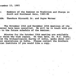 Announcements, 1985-11-13. ...