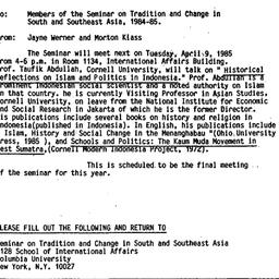 Announcements, 1985-04-09. ...