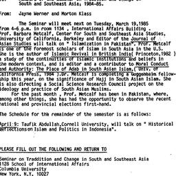 Announcements, 1985-03-19. ...