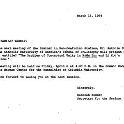 Announcements, 1984-03-15. ...