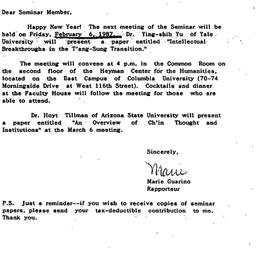 Announcements, 1987-01-10. ...