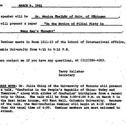 Announcements, 1981-03-06. ...