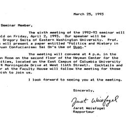 Announcements, 1993-04-02. ...