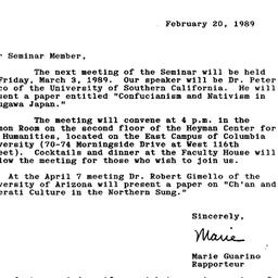 Announcements, 1989-03-03. ...