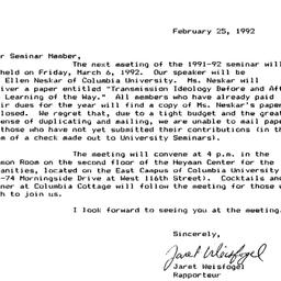 Announcements, 1992-03-06. ...