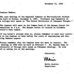 Announcements, 1985-11-21. ...