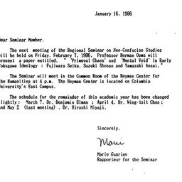 Announcements, 1986-01-16. ...