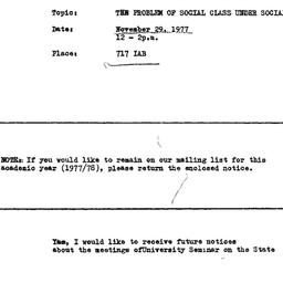Announcements, 1977-11-29. ...