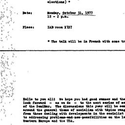 Announcements, 1977-10-31. ...