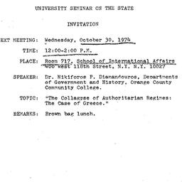 Announcements, 1974-10-30. ...
