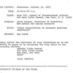 Announcements, 1973-10-31. ...