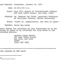 Announcements, 1974-01-23. ...