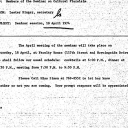 Announcements, 1974-04-01. ...
