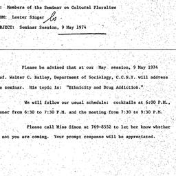 Announcements, 1974-05-01. ...